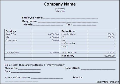 Salary Slip Templates/Formats for MS Word & Excel .